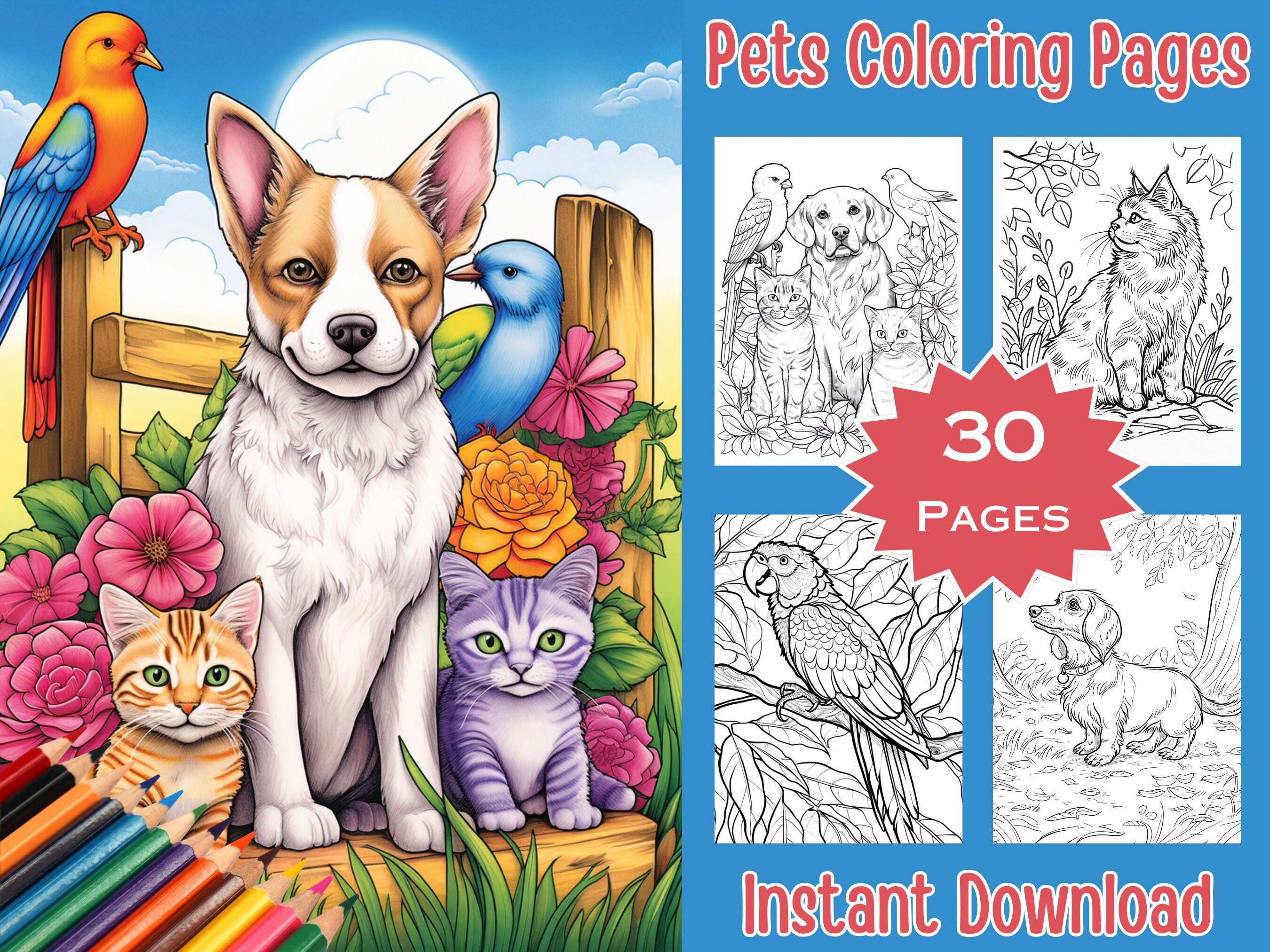 30 Printable Coloring Pages - Pets Collection - Adult &amp; Children - Dogs ...