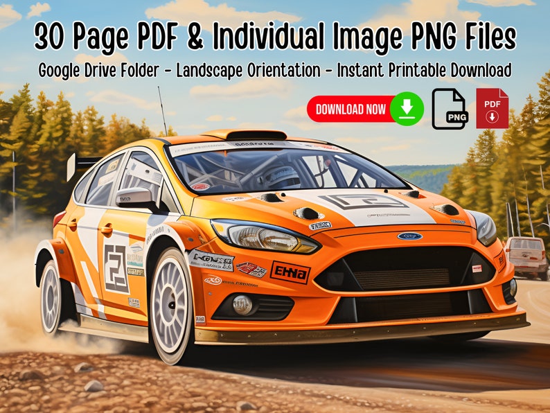 Ford Rally Car Coloring 30 Rally Car Printable Coloring Pages - PDF & PNG Instant Download - 8. ...