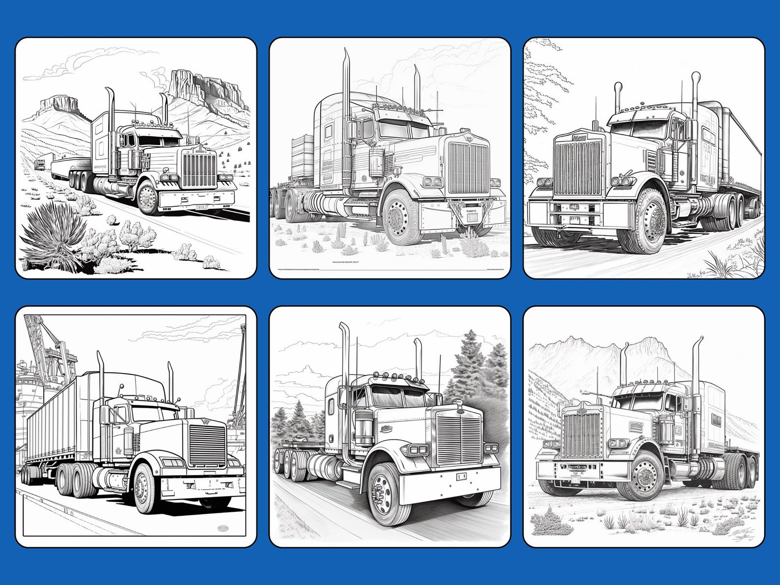 30 Big Rig Trucks Printable Coloring Pages - Instant Download 8.5