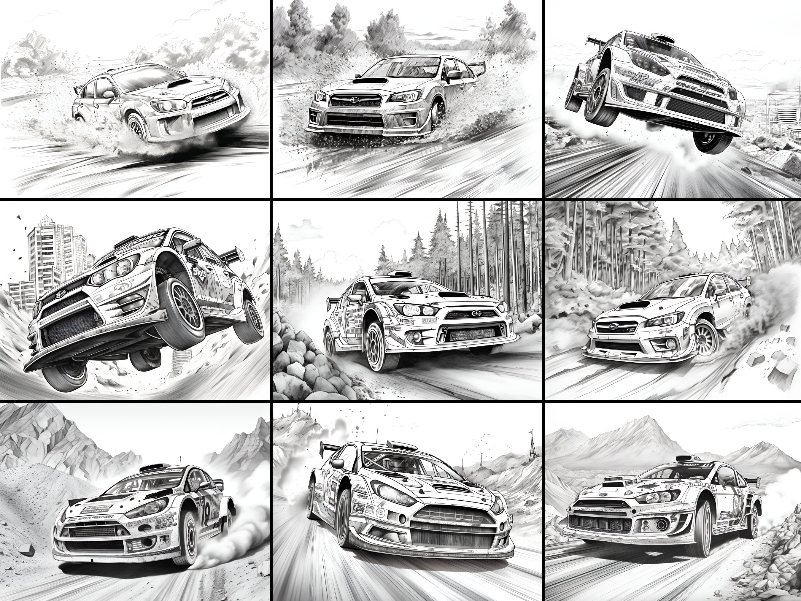30 Rally Car Printable Coloring Pages PDF & PNG Instant Download 8.5 X