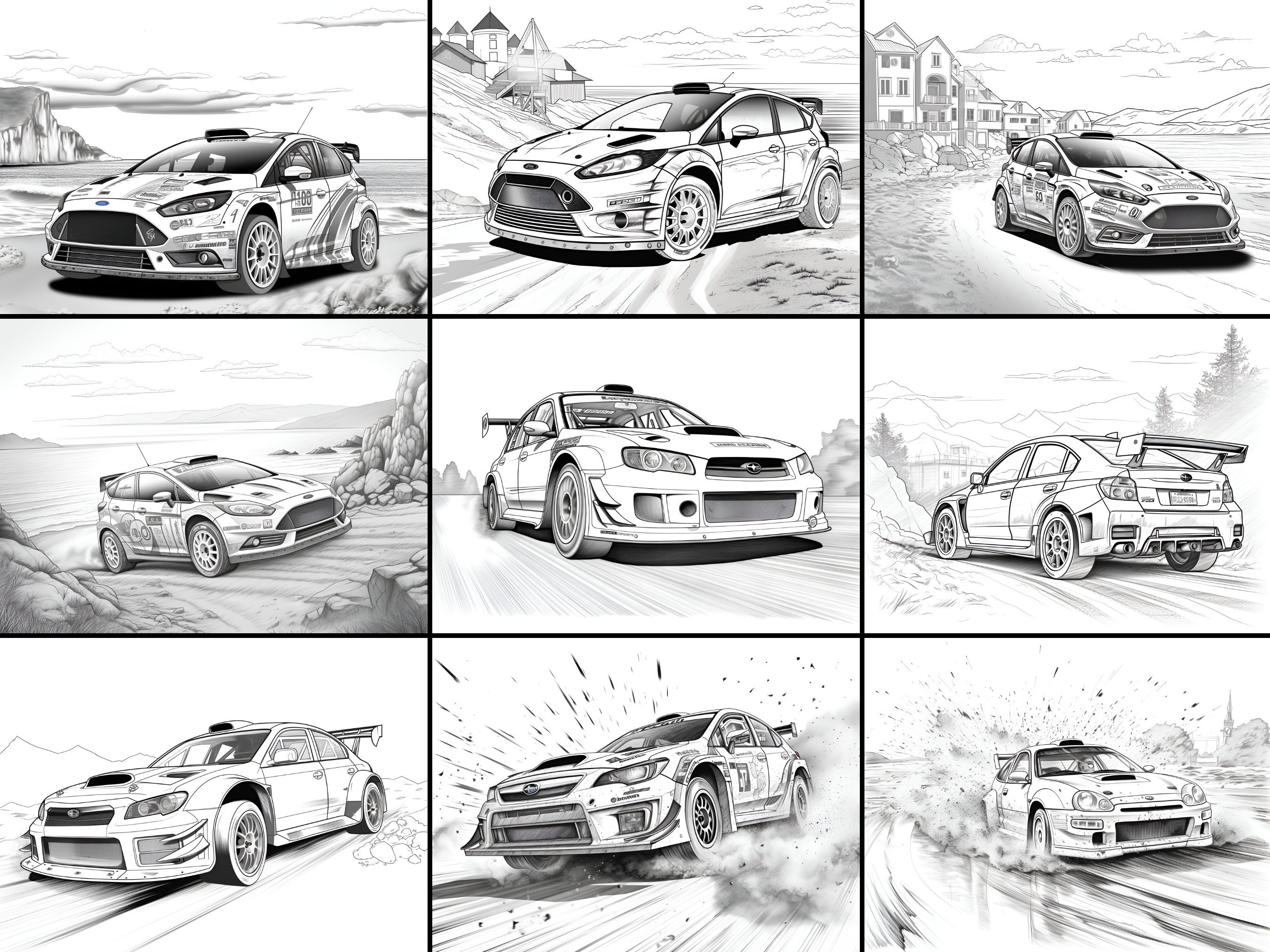 30 Rally Car Printable Coloring Pages PDF & PNG Instant Download 8.5 X