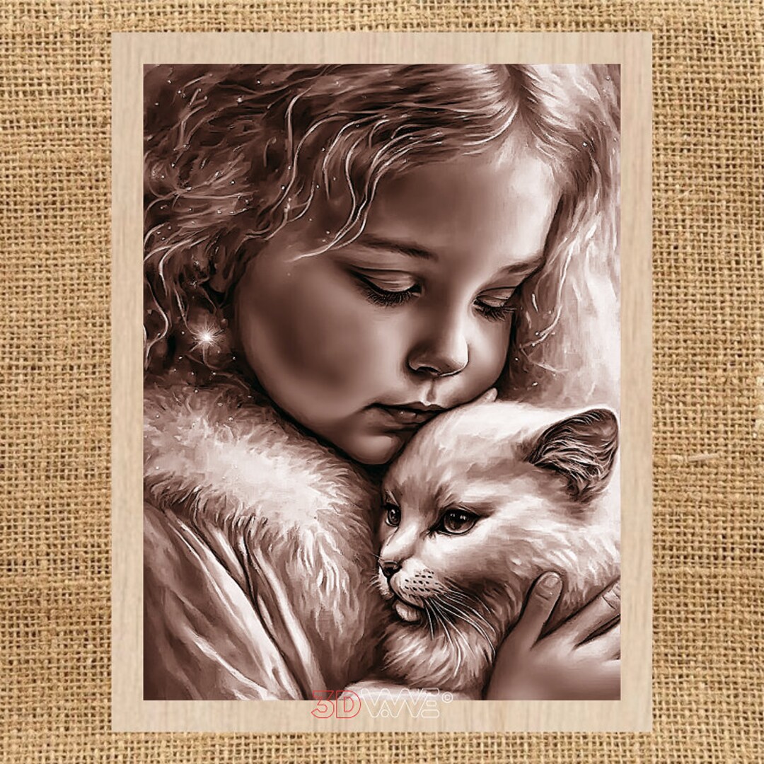 Girl With Cat Laser Cut Files 3d Illusion Wood Engraving Etsy