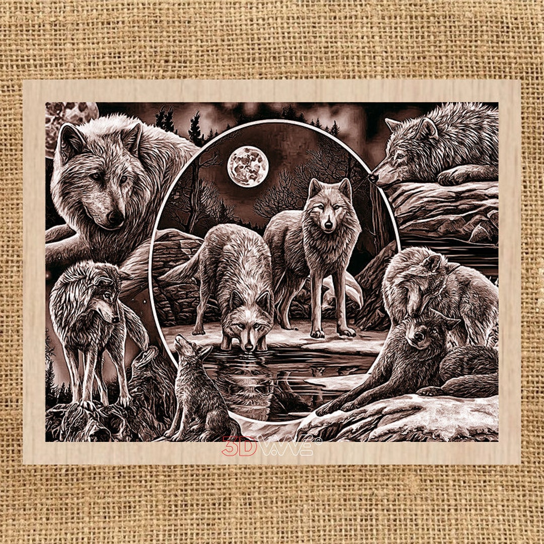 Wolves Laser File Laser Cut Files 3d Illusion Wood Engraving Digital
