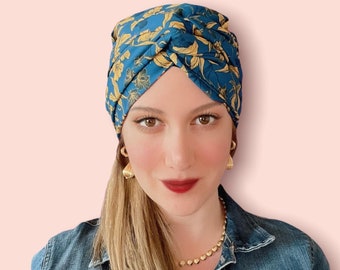 Wired Head Wrap, Boho Turban Hat, Wired Headband Yellow Blue, Full Head Wrap, Multiple Shape Headscarf