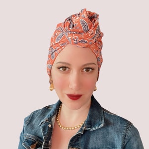 Turban Wickelband, Afrikanisches Stirnband, Gedrahtetes Stirnband, Orange Kopftuch, Paisley Headwrap, Boho Stirnband