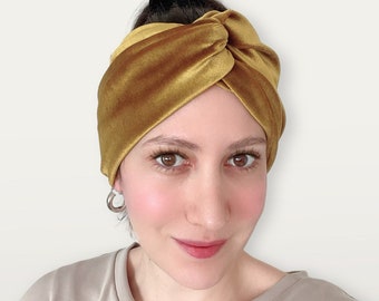 Bandeau Mustard Twist | Bandeau large en turban de velours | Bandeau d’hiver doux et chaud | Bandeau Boho Ear Warmer