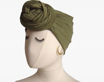 Khaki Headwraps For Women, Oversize Long Solid Color Head Scarf, Big Front Knot Headwraps, Easy Style Turban Headwrap, Braid Hair Headscarf
