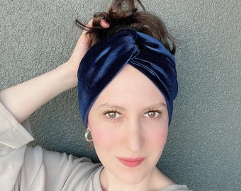 Bandeau bleu marine Velvet Twist | Bandeau large en turban de velours | Bandeau d’hiver chaud | Boho Twistband | Enveloppement de tête Ear Warmer