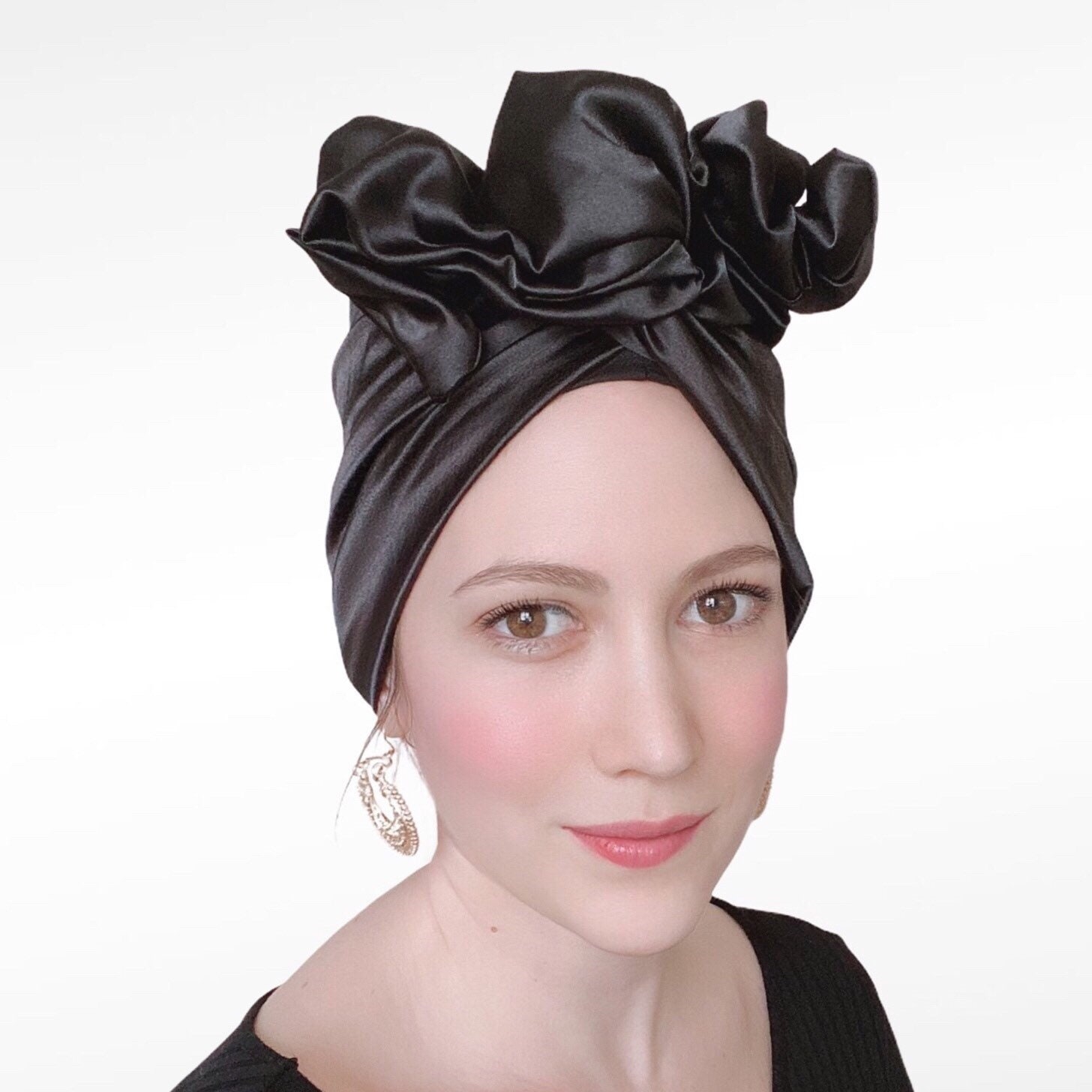 Black Satin Wired Headwrap, Satin Head Scarf, Black Satin 