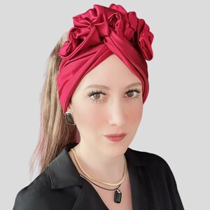 Olive Satin Wire Headband, Silk Head Scarf, Wired Headwrap, Multi Style Turban, Ruffle Headband image 6