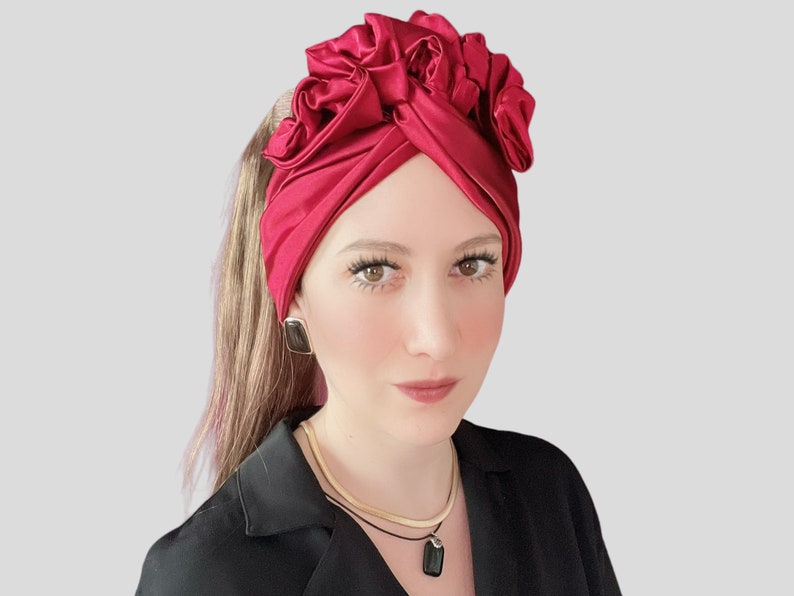 Olive Satin Wire Headband, Silk Head Scarf, Wired Headwrap, Multi Style Turban, Ruffle Headband image 6