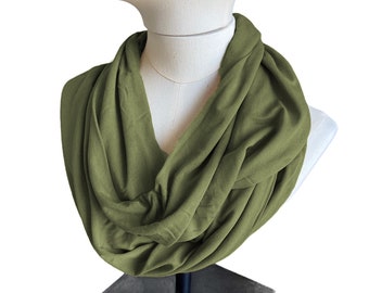 Khaki Infinity Scarf, Solid Army Green Tube Scarf For Woman, Soft Lightweight Scarf, Loop Scarf, Summer Scarf, Eternity Shawl