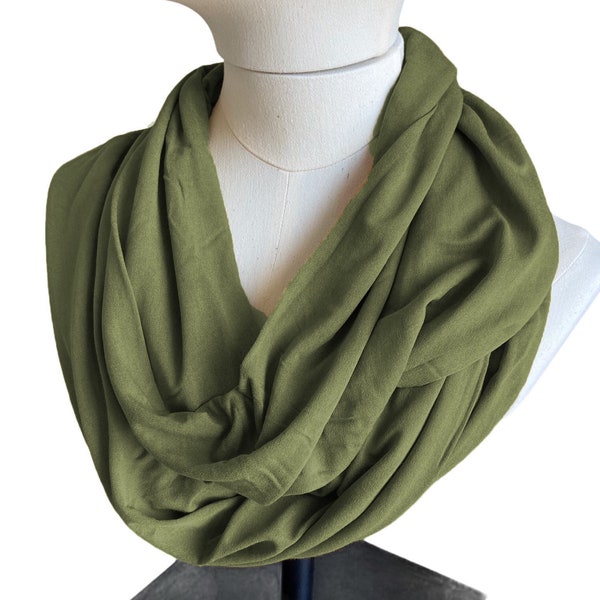 Khaki Infinity Scarf, Solid Army Green Tube Scarf For Woman, Soft Lightweight Scarf, Loop Scarf, Summer Scarf, Eternity Shawl