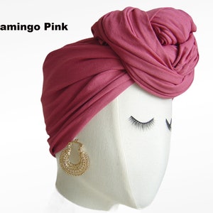 Pink Oversize Headwraps, Stretch Jersey Headscarf, Black Women Headwrap, Head Scarf, Big Front Knot, Easy Style Turban