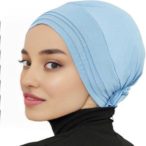 Blue Cotton Chemo Hat | Chemo Head Wear | Pre Tie Chemo Scarf | Soft Chemo Turban | Alopecia Beanie