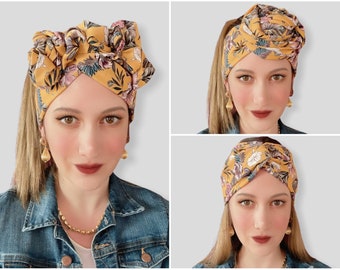 Fascia per capelli retrò in filo metallico, fascia per capelli extra lunga di alta qualità, turbante in filo metallico reversibile, fascia per capelli con nodo intrecciato, foulard vintage boho