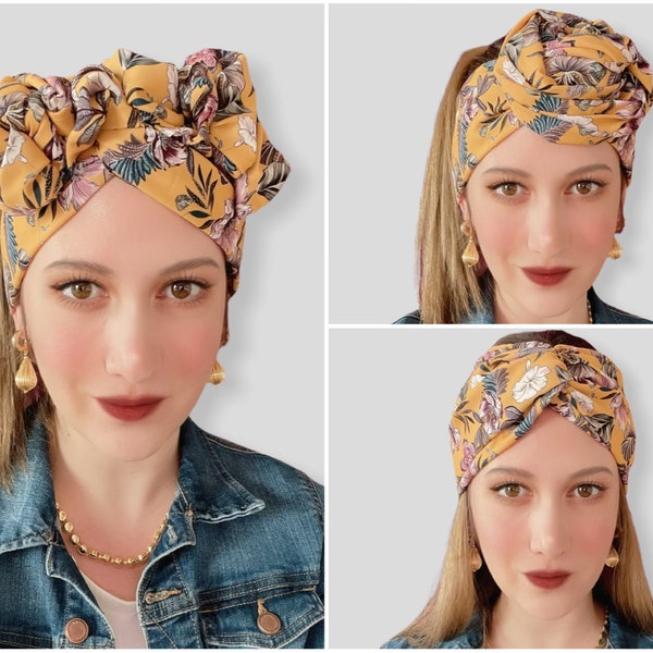 Diadema de alambre retro, diadema extra larga de alta calidad, envoltura de turbante de alambre reversible, diadema de nudo de torsión, bufanda de cabeza Vintage Boho