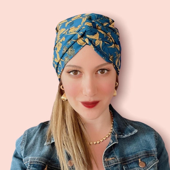 Wired Head Wrap Boho Turban Hat Wired Headband Yellow Blue Full