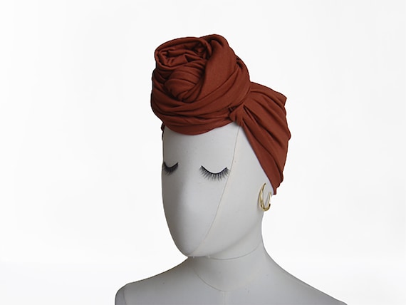 Headwraps Soft Stretch Jersey, Burnt Orange Head Scarf, Long  display picture 1
