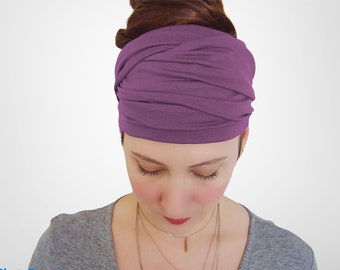 Bandeau extra large, bandeau de turban lilas pour femmes, bandeau dreadlock réglable, bandeau de yoga, bandeau de course, foulard en jersey