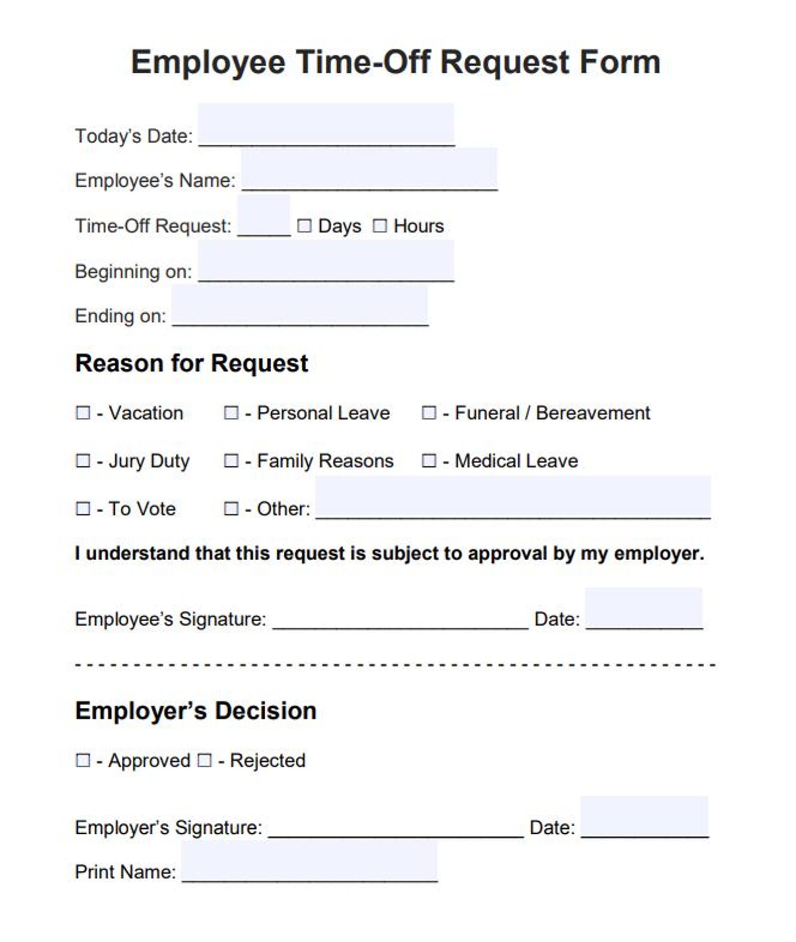 Employee Time off Request Form - Etsy