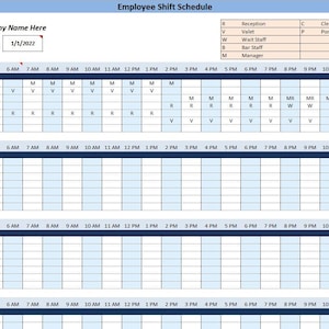 Detailed Employee Schedule Template, Excel / Google Sheets Version 2