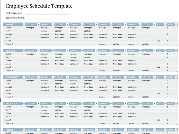 Detailed Employee Schedule Template Excel Google Sheets Etsy
