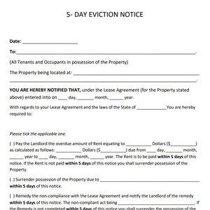 5 Day Eviction Notice