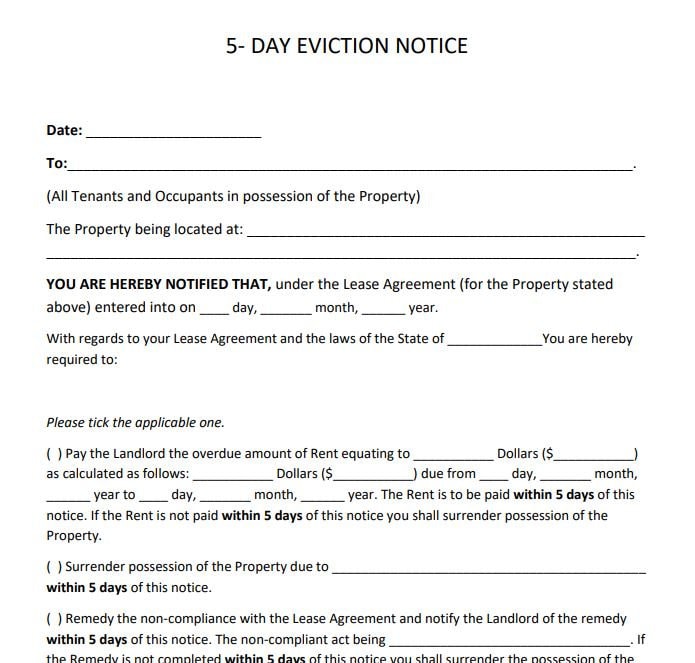 5 Day Eviction Notice