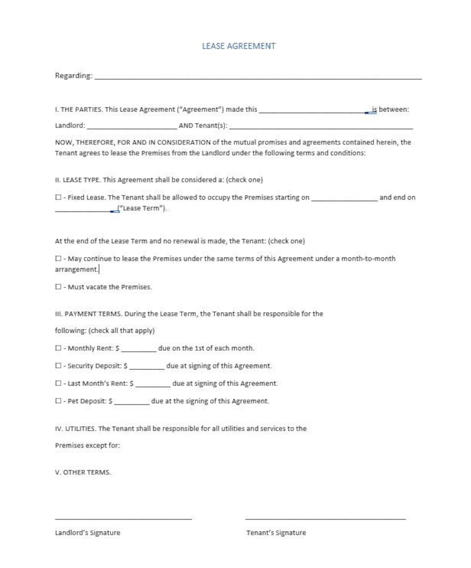 Simple Lease Agreement (1 Page) Fillable PDF and Printable Word Doc - Etsy