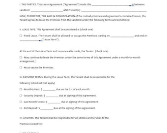 Simple Lease Agreement (1 Page) Fillable PDF and Printable Word Doc