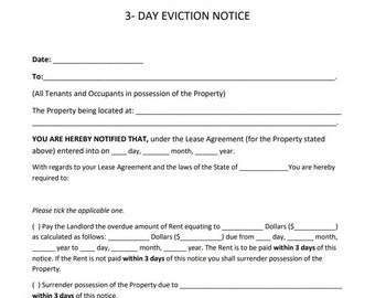 3 Day Eviction Notice