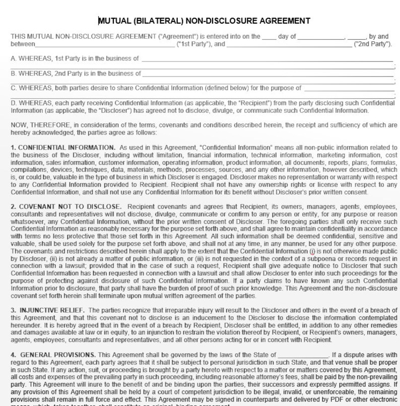 Non-disclosure Agreement Template - Etsy