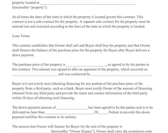 Owner Financing Mortgage Contract | Real Estate Legal Document