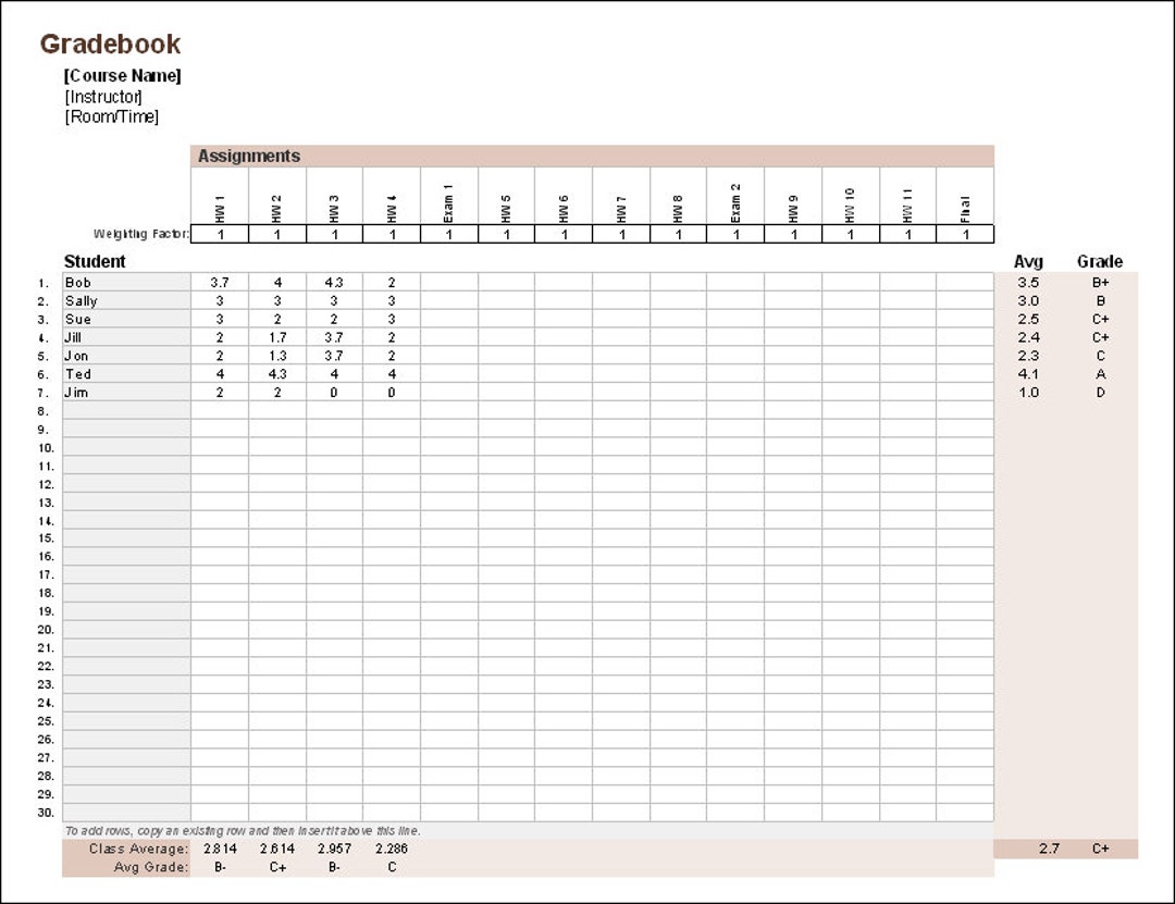 Free Excel Gradebook Template For Teachers