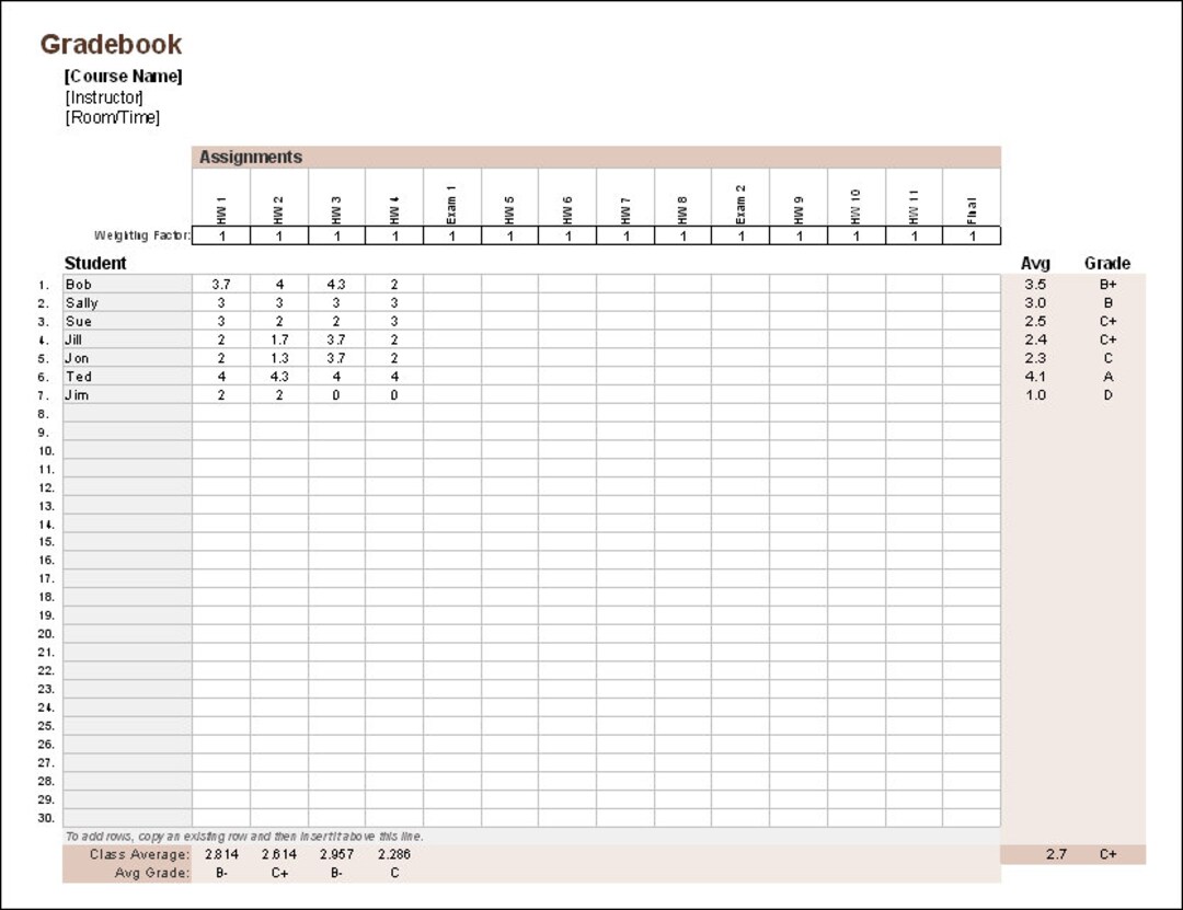 Excel Grade Book For Teachers Instant Download Etsy