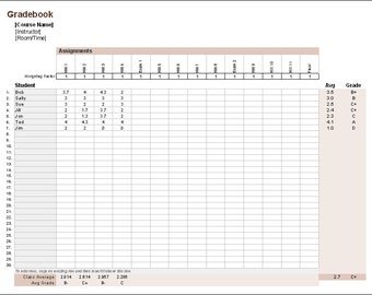 Excel Grade Book for Teachers