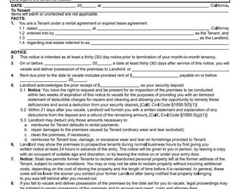 30 Day Notice to Vacate California | Eviction Notice California