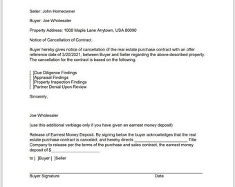 Buyers notice of cancellation | Real Estate Contract | Wholesale