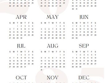 2025Year at a Glance / Overview Calendar – Printable & Digital Planner with 10 Color Options – Simple, Stylish, and Organized