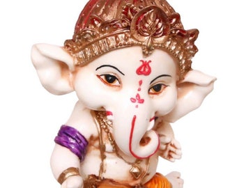 Lord Ganesha Statue 5.5" Ganesha Sculpture, Ganesha Decor, Enamelled Ganesh Statue, Hindu Altar Idol Ganesh Figure, Ganesha Gift India God