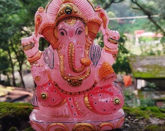 Rose Quartz Stone Ganesha Statue | Hindu God Handmade Flashy  Ganesh | Gemstone Ganpati Idol For Worship, Home Decor, Ganapati 19.cm