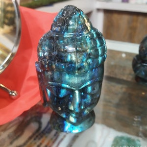 Natural Handmade Labradorite Buddha Sculpture Art Deco statue Gemstone Semi precious Crystal Figurine Idol Garden Interior Gift Home Decor