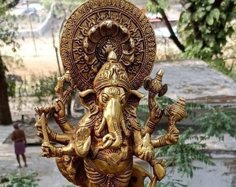 Big Ganesha Statue 29.CM  - God luck god , Drishti Ganesha Statue , brass ganapathy Idol 9 inches Lion Ganesha Idol