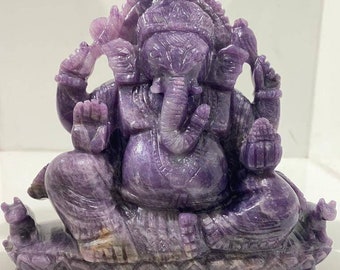 Natural Blue Lepidolite Ganesha Idol, Lord Ganesha Ji Statue, Spiritual Gifts Ganesh ji Handmade Carving Ganesh ji Gemstone Statue Gemstone