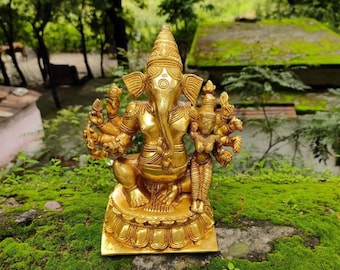 Shakti Ganpati 9" Riddhi siddhi ganesha statue"brass Ganesha statue"elephant god" ganesha statue with wife"ganesha statue