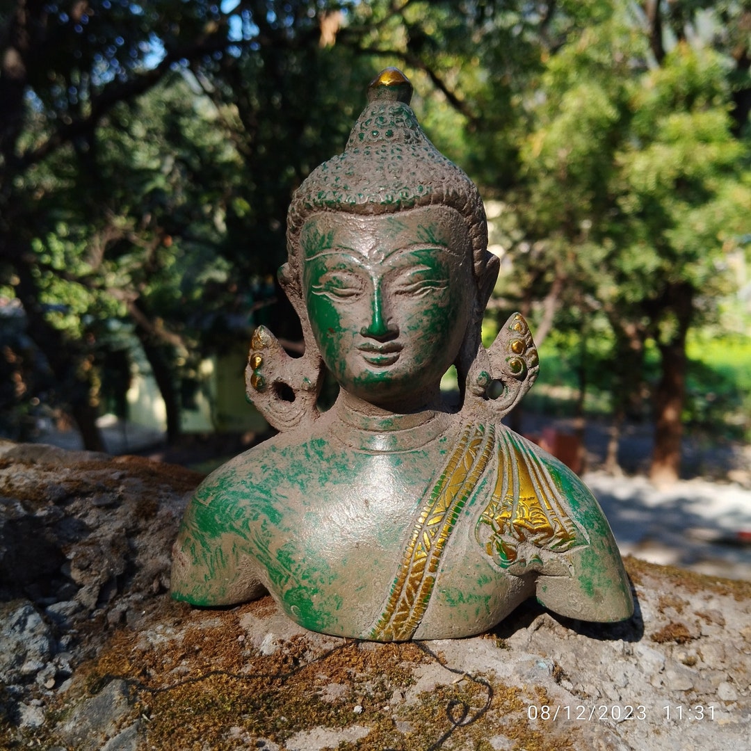 Buddha 13 CM Bronze Buddha Head Statue in Antique Finishbuddha Etsy