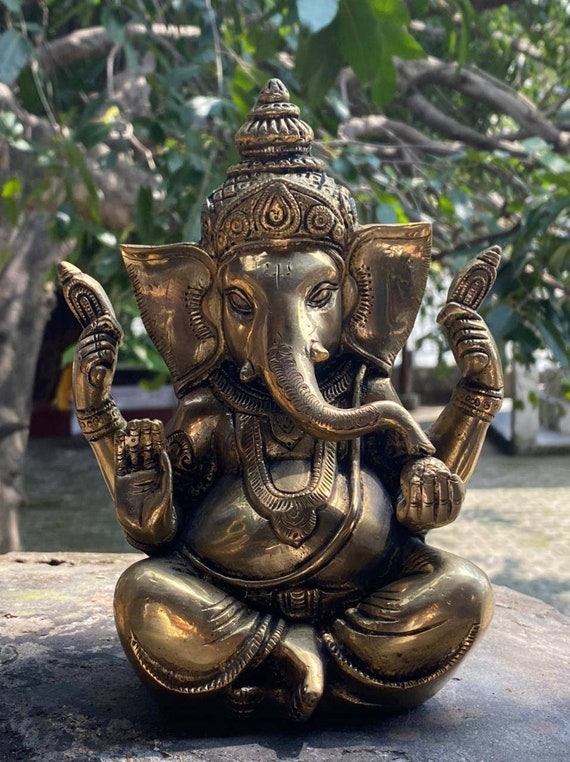 Lord Ganesh Statue Brass, Majestic Lord Ganesha Idol, Brass Ganesh Home  Decor, Housewarming Gift, Hindu God of Good Luck,elephant God Figur 