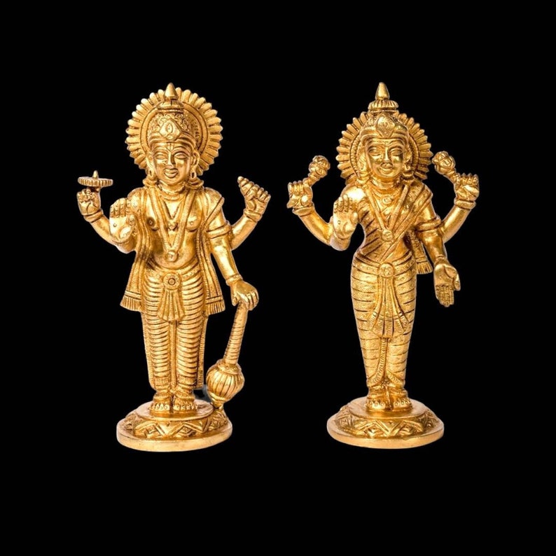 Lakshmi Narayan Idol in Brass Standing Vishnu Lakshmi Statue Etsy