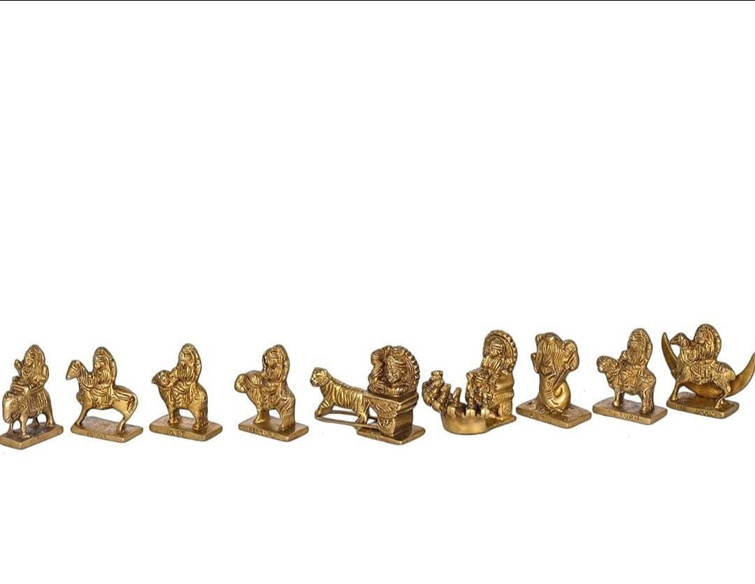Brass Navgraha Idols, 9 Planets Brass Murtis, 7 Cm Set of 9 Planet